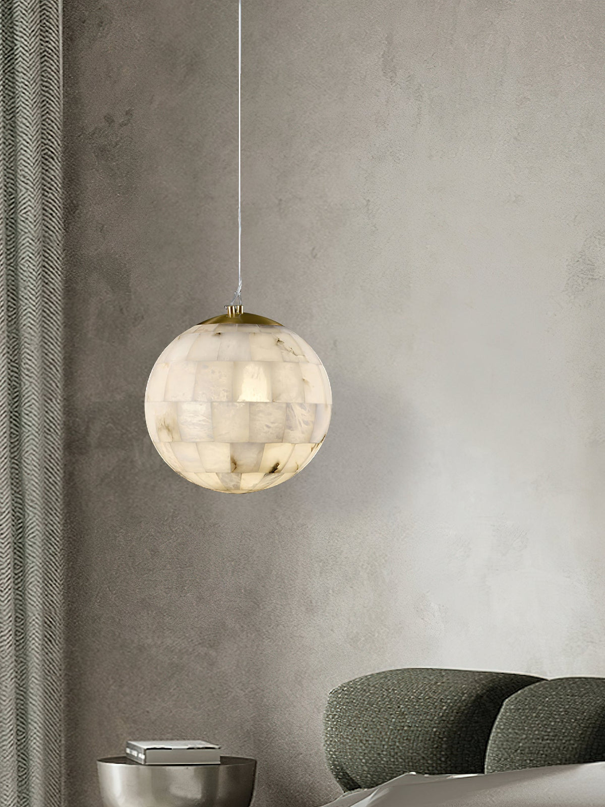 Ember Oak & Co. Alabaster Ball Brass Pendant Light