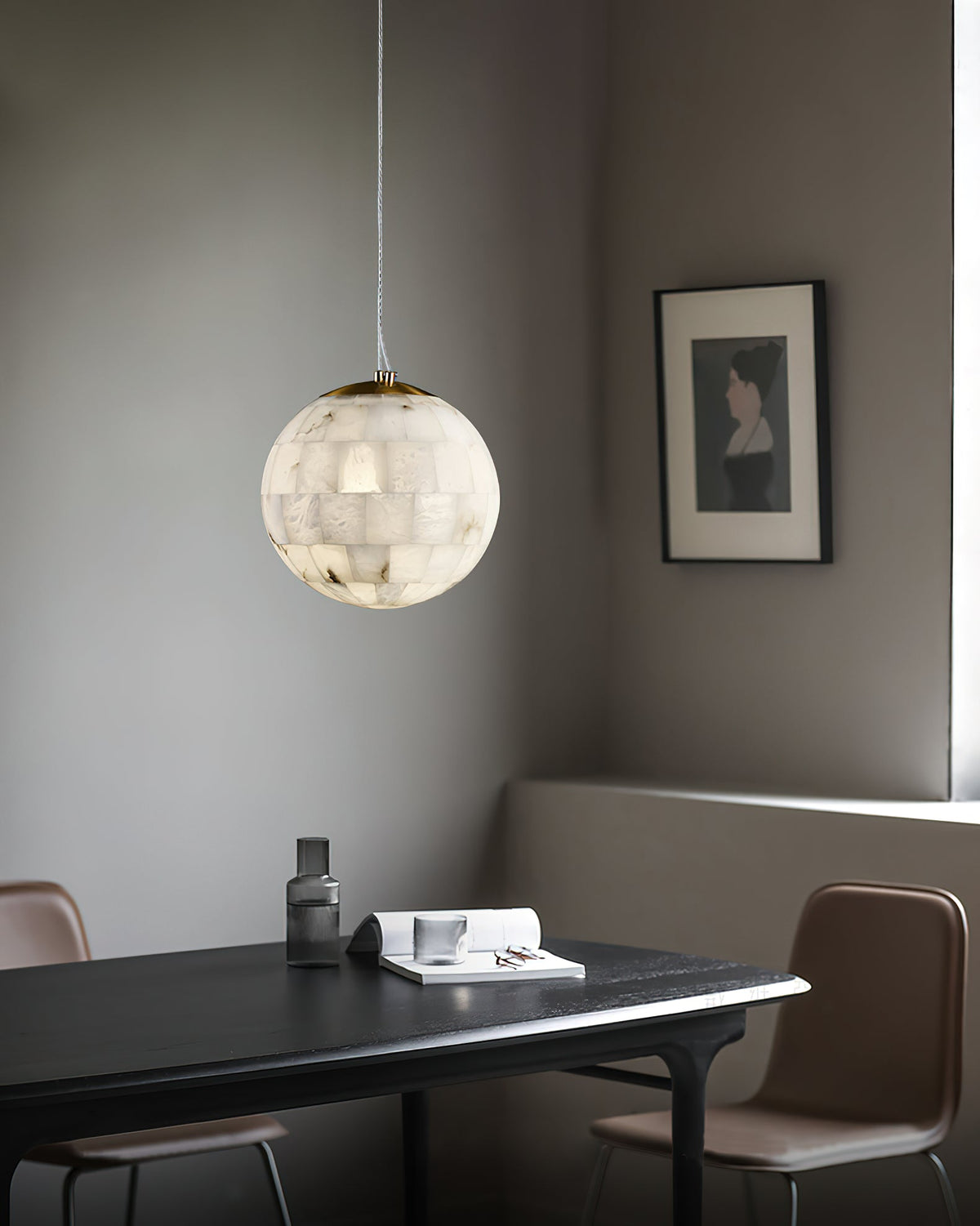 Ember Oak & Co. Alabaster Ball Brass Pendant Light