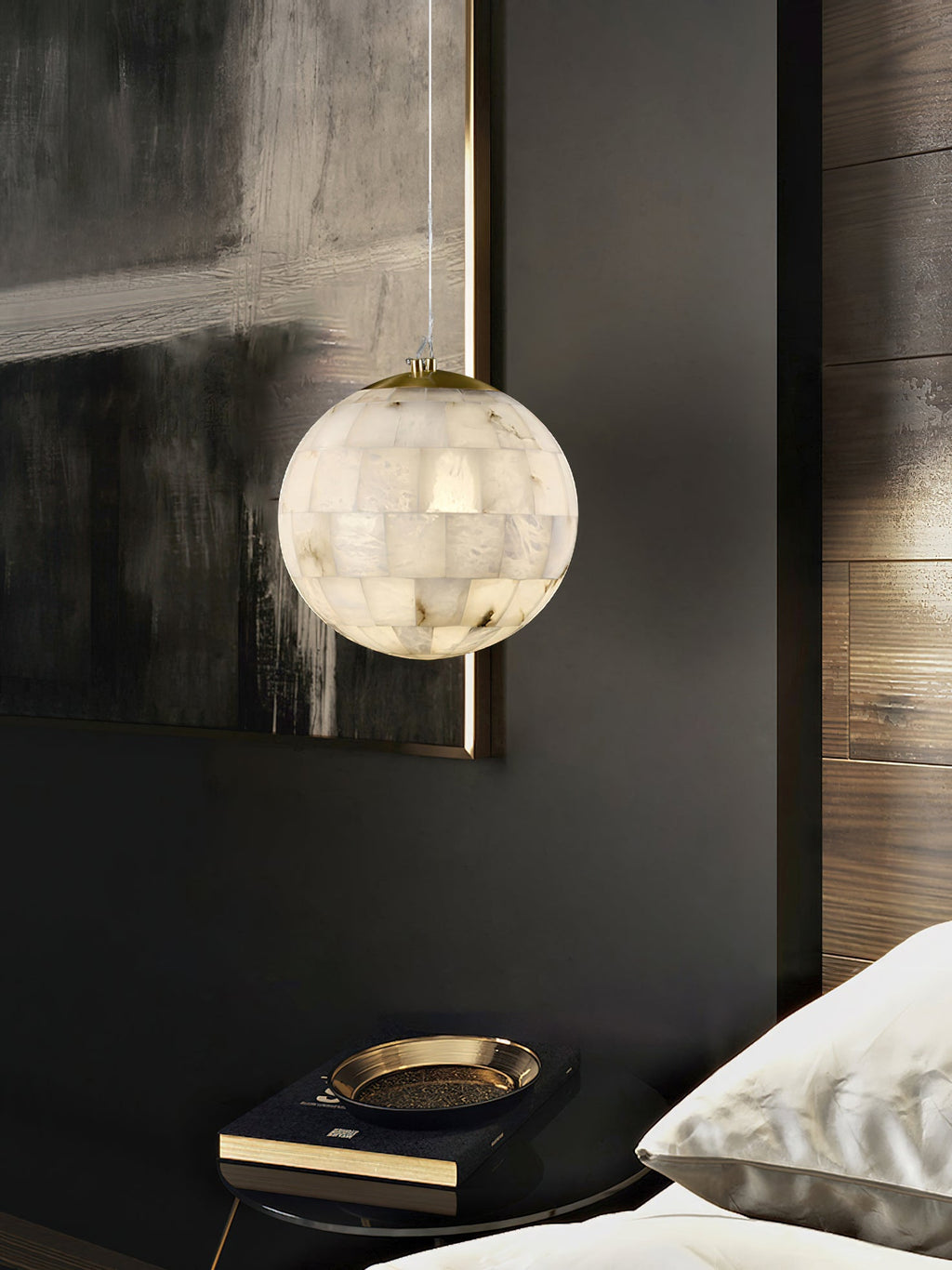 Ember Oak & Co. Alabaster Ball Brass Pendant Light