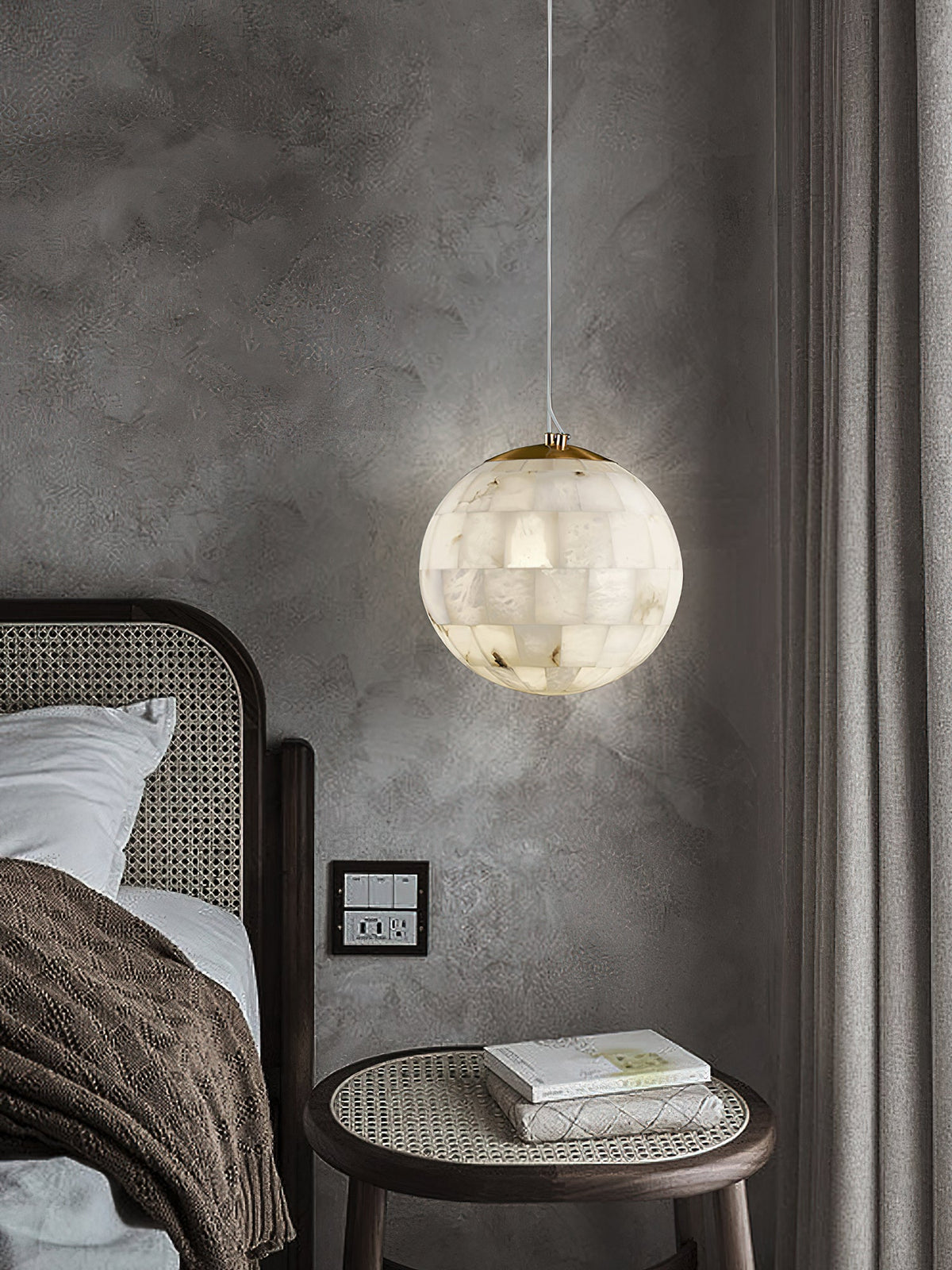 Ember Oak & Co. Alabaster Ball Brass Pendant Light