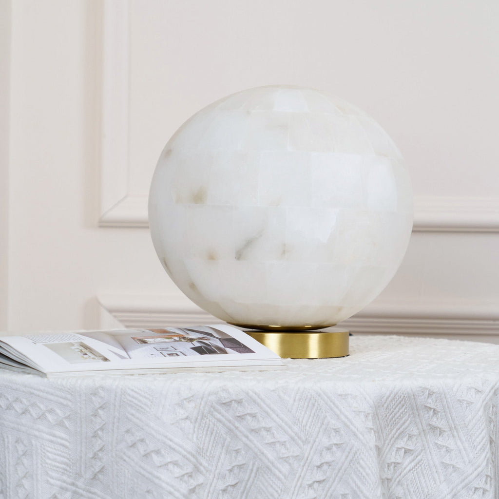 Ember Oak & Co. Alabaster Ball 11" Brass Table Lamp