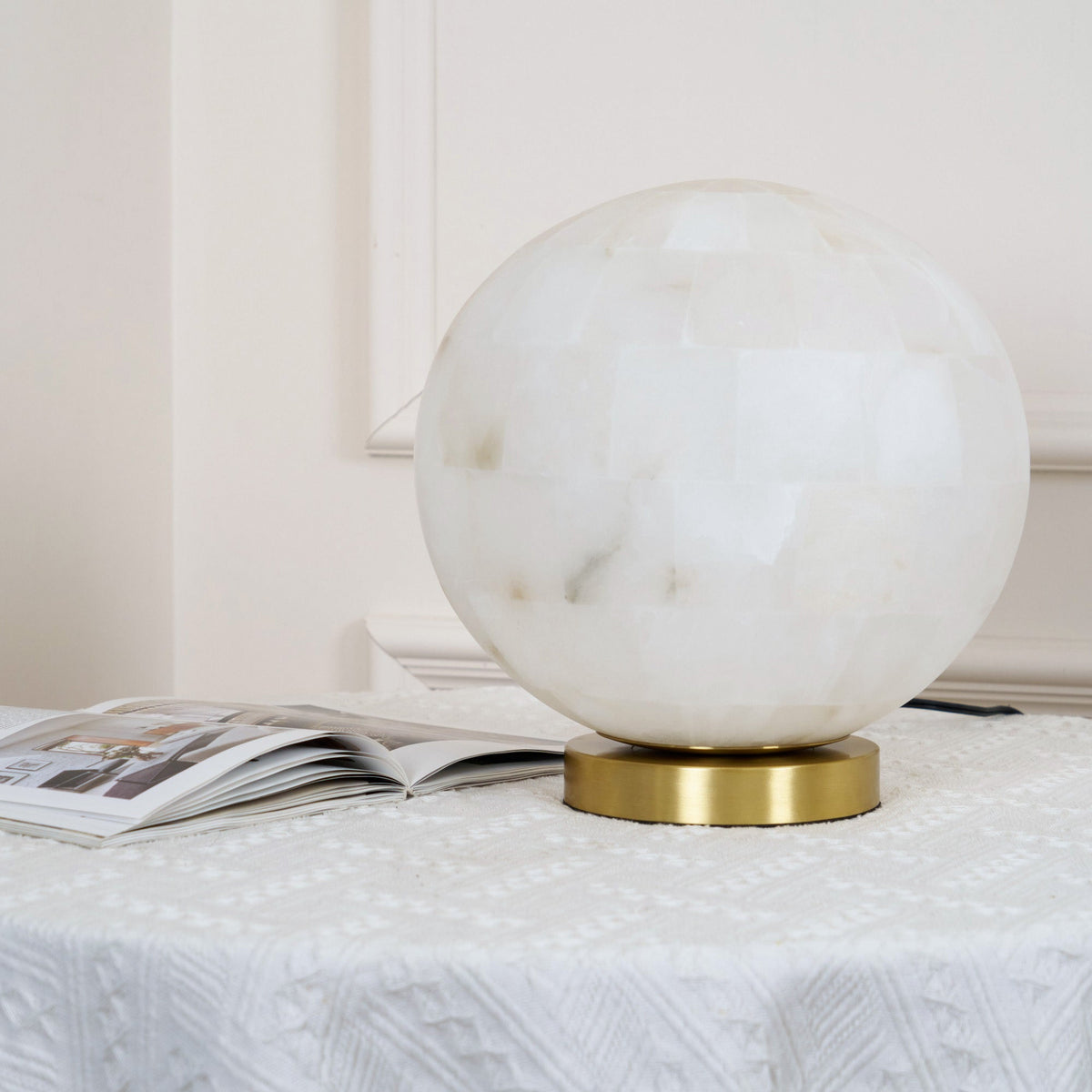 Ember Oak & Co. Alabaster Ball 11" Brass Table Lamp