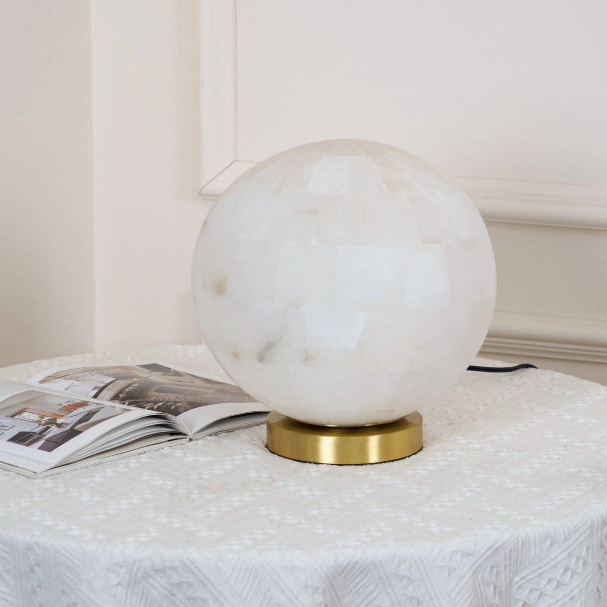 Ember Oak & Co. Alabaster Ball 11" Brass Table Lamp