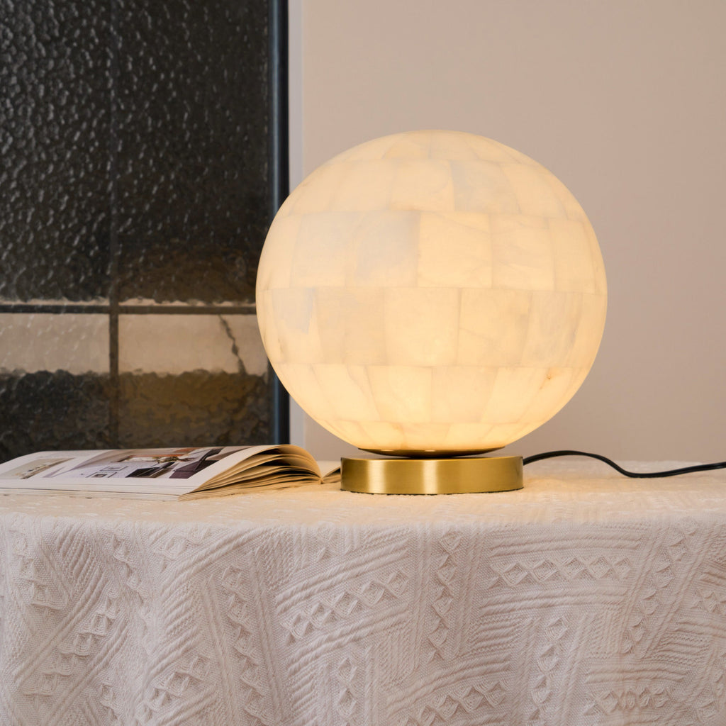 Ember Oak & Co. Alabaster Ball 11" Brass Table Lamp