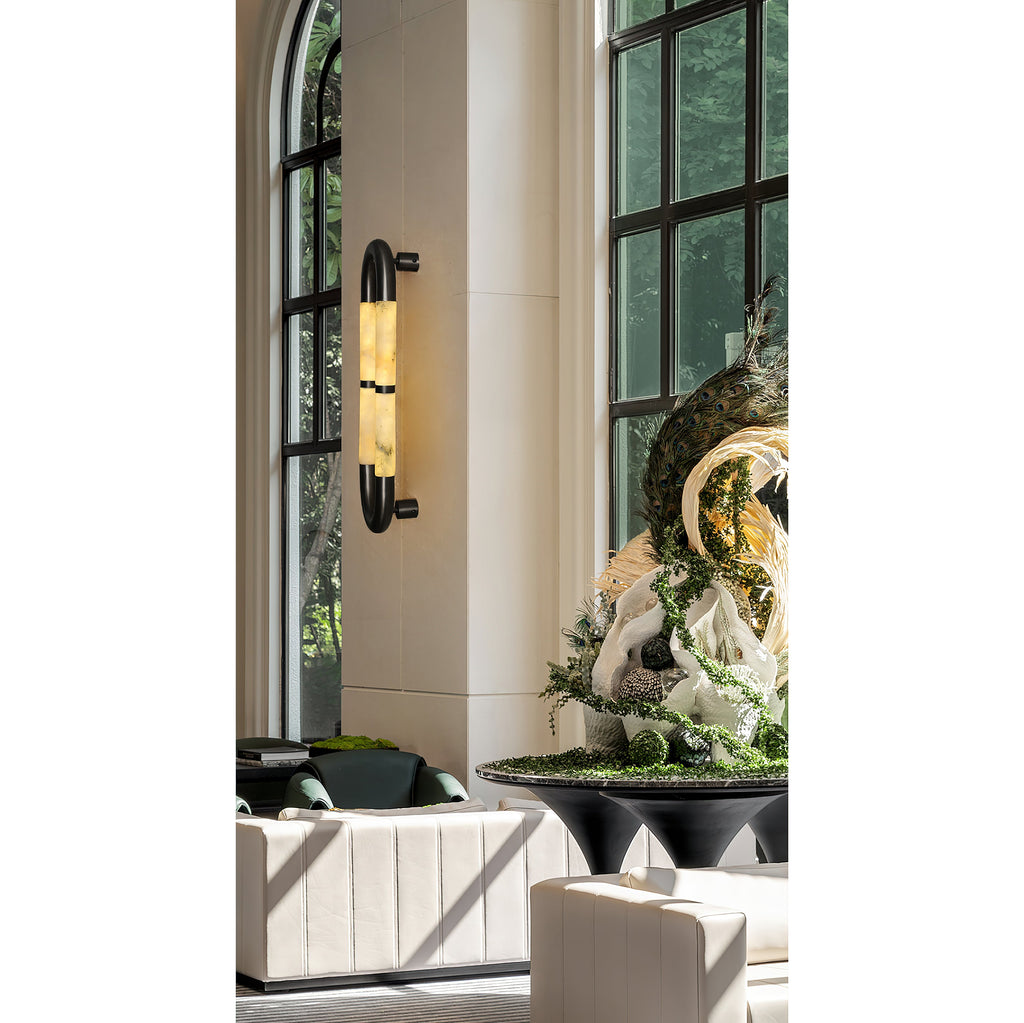 Ember Oak & Co. Alabaster Banded KoKo Sconce — Natural Alabaster Stone