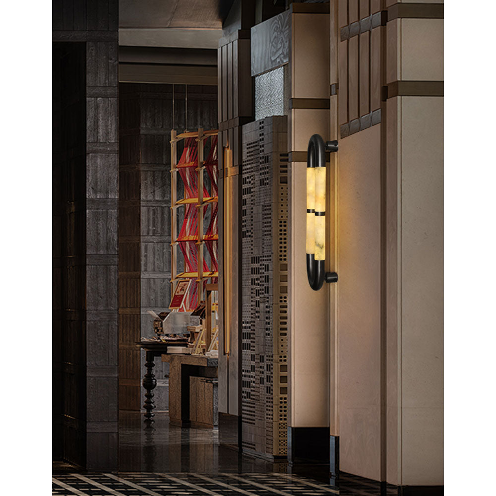 Ember Oak & Co. Alabaster Banded KoKo Sconce — Natural Alabaster Stone