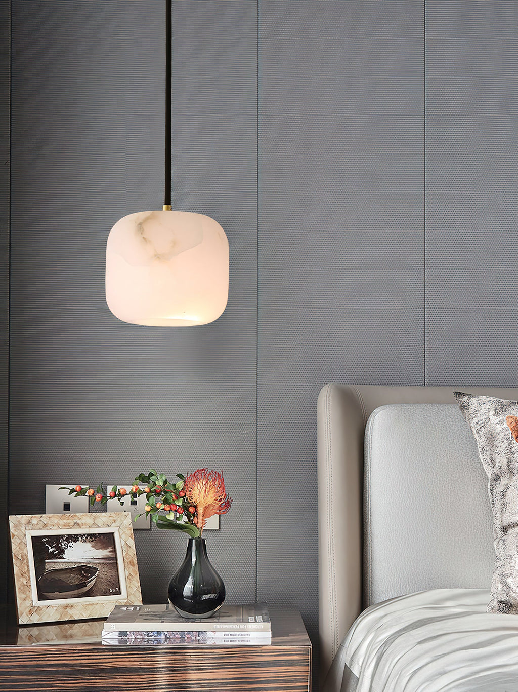 Ember Oak & Co. Alabaster Bedside Pendant Light