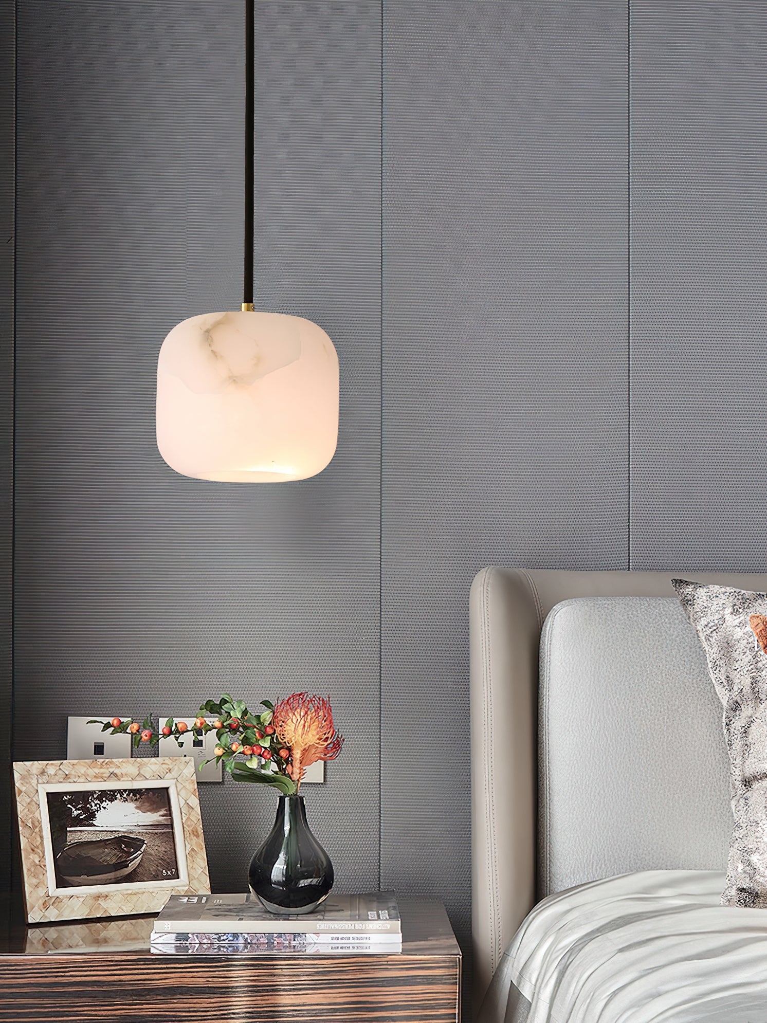 Ember Oak & Co. Alabaster Bedside Pendant Light