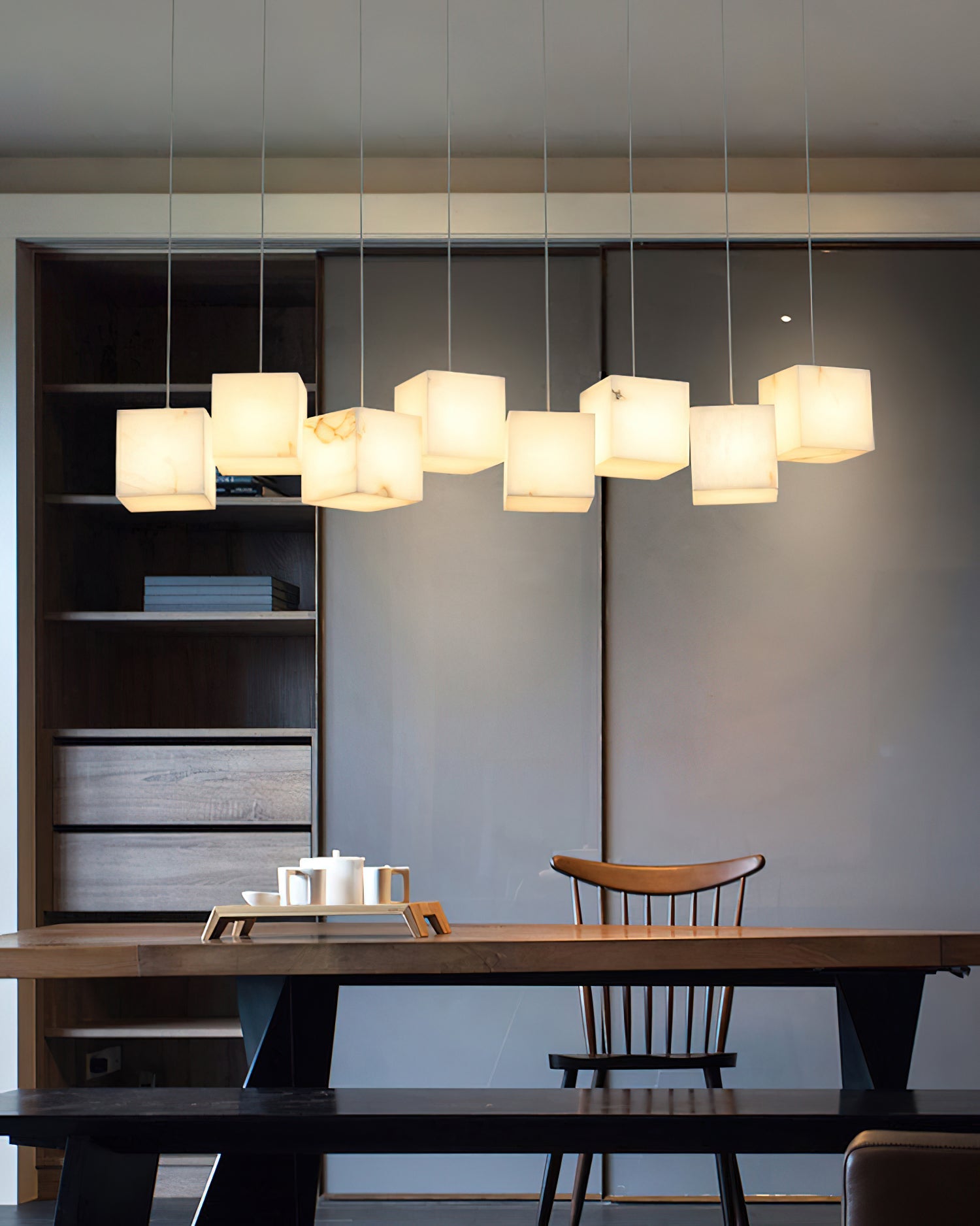 Ember Oak & Co. Alabaster Box Linear Chandelier