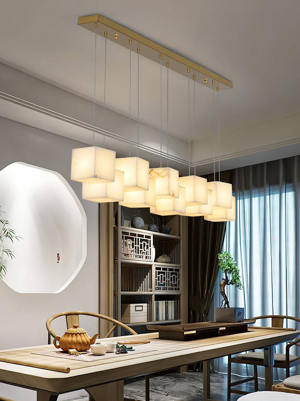 Ember Oak & Co. Alabaster Box Linear Chandelier