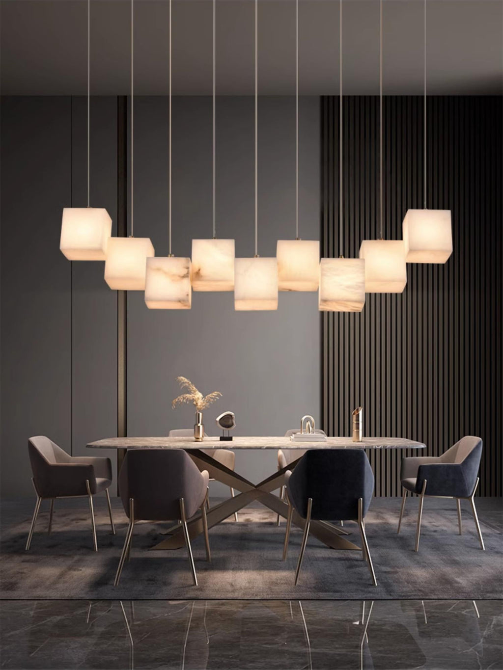 Ember Oak & Co. Alabaster Box Linear Chandelier