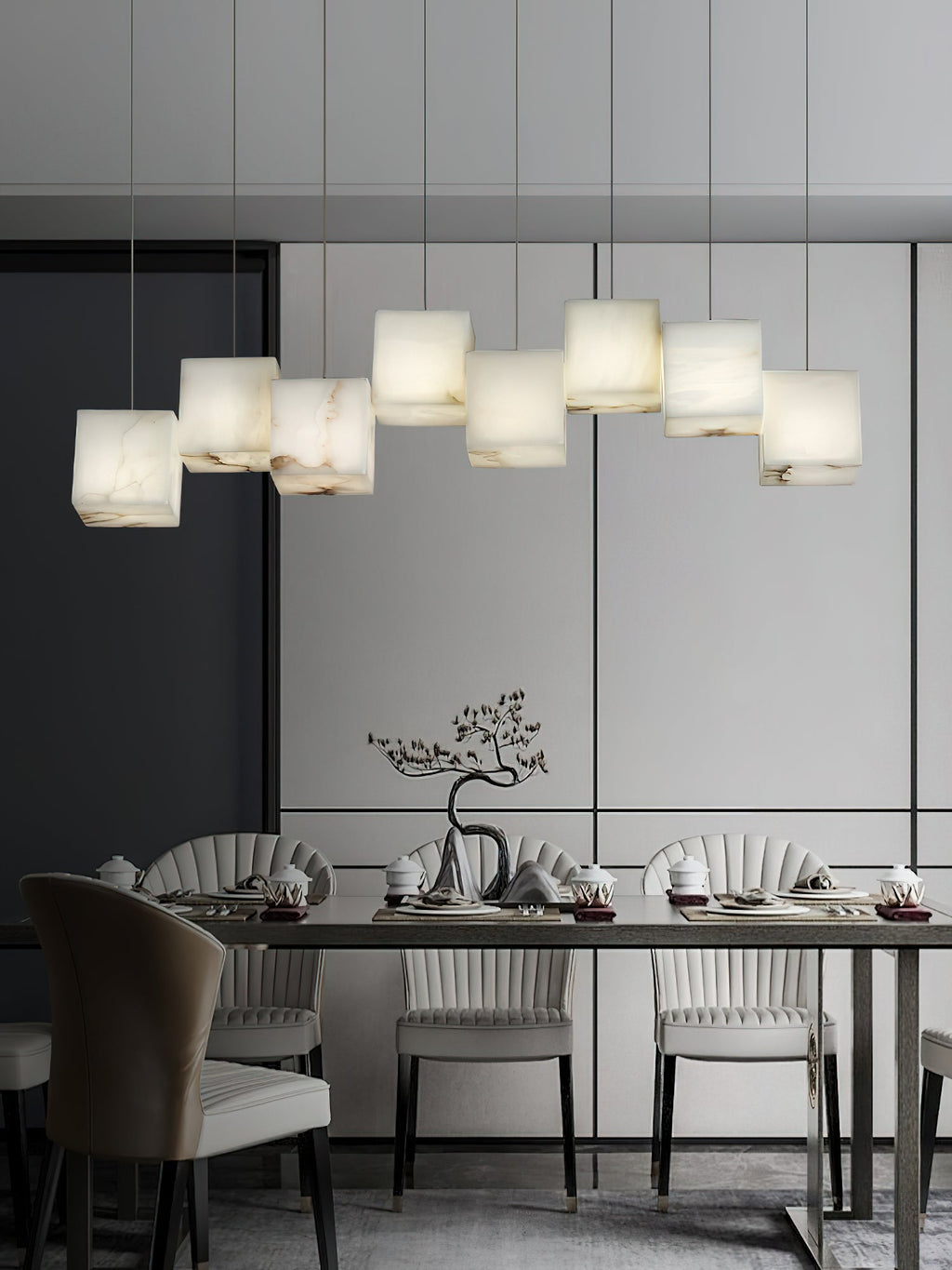 Ember Oak & Co. Alabaster Box Linear Chandelier
