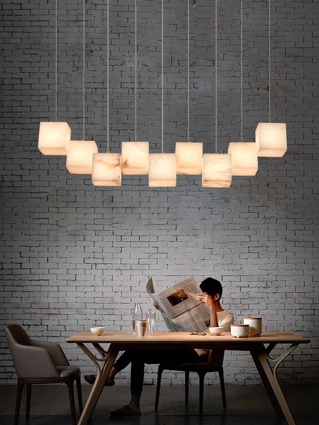 Ember Oak & Co. Alabaster Box Linear Chandelier
