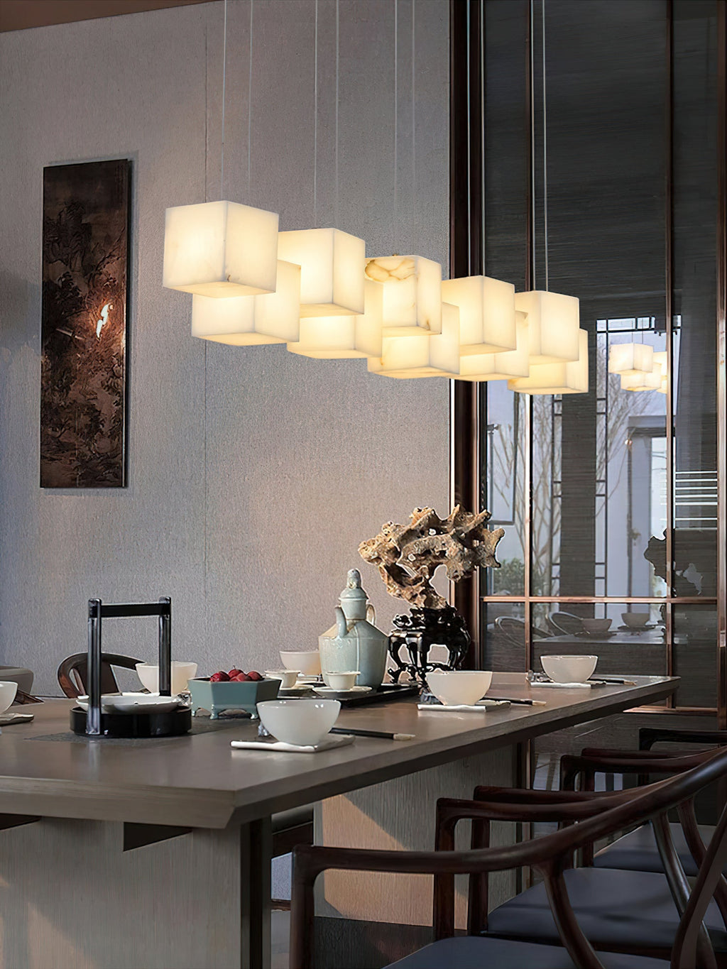 Ember Oak & Co. Alabaster Box Linear Chandelier