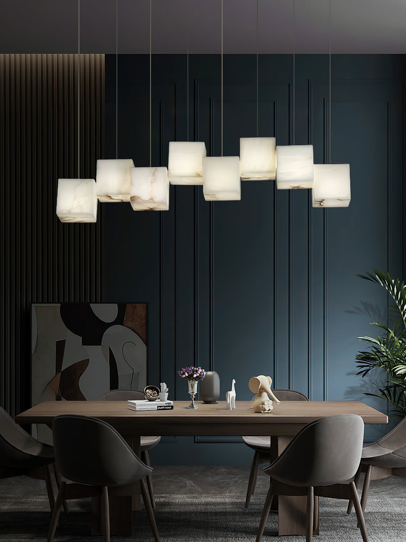 Ember Oak & Co. Alabaster Box Linear Chandelier