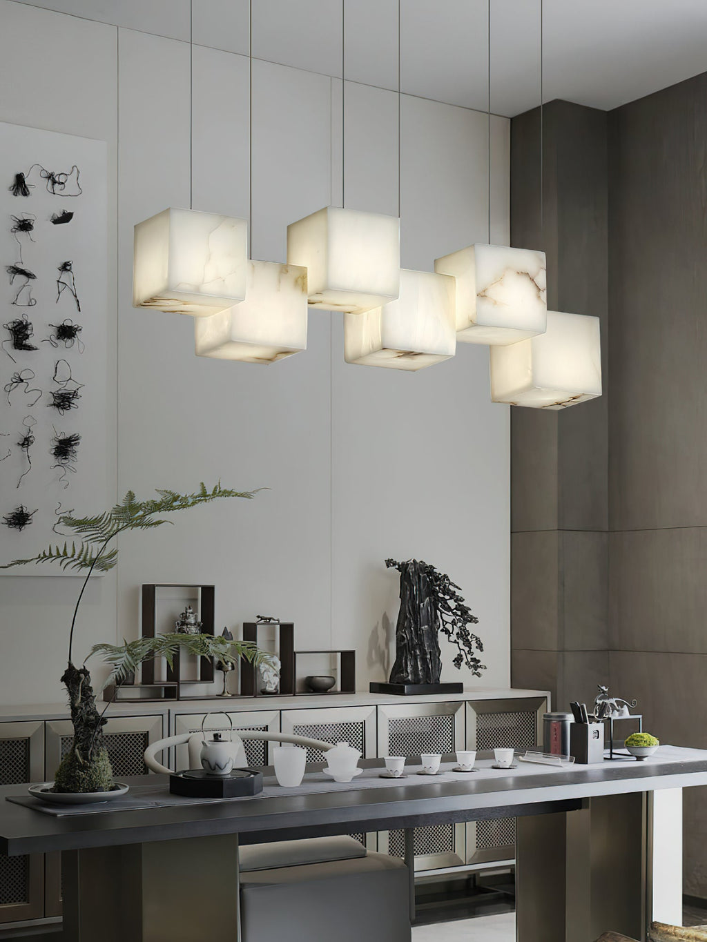 Ember Oak & Co. Alabaster Box Linear Chandelier