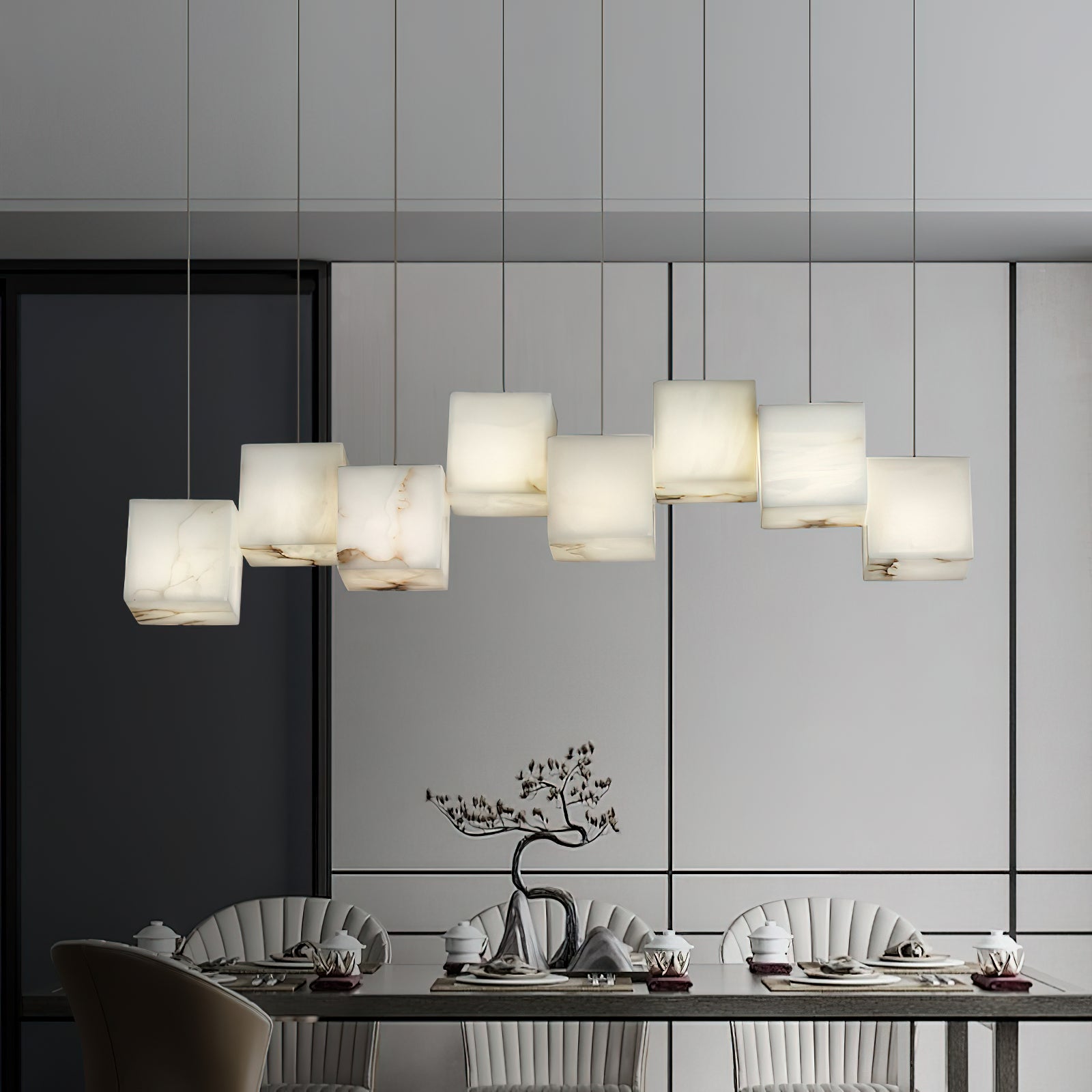 Ember Oak & Co. Alabaster Box Linear Chandelier