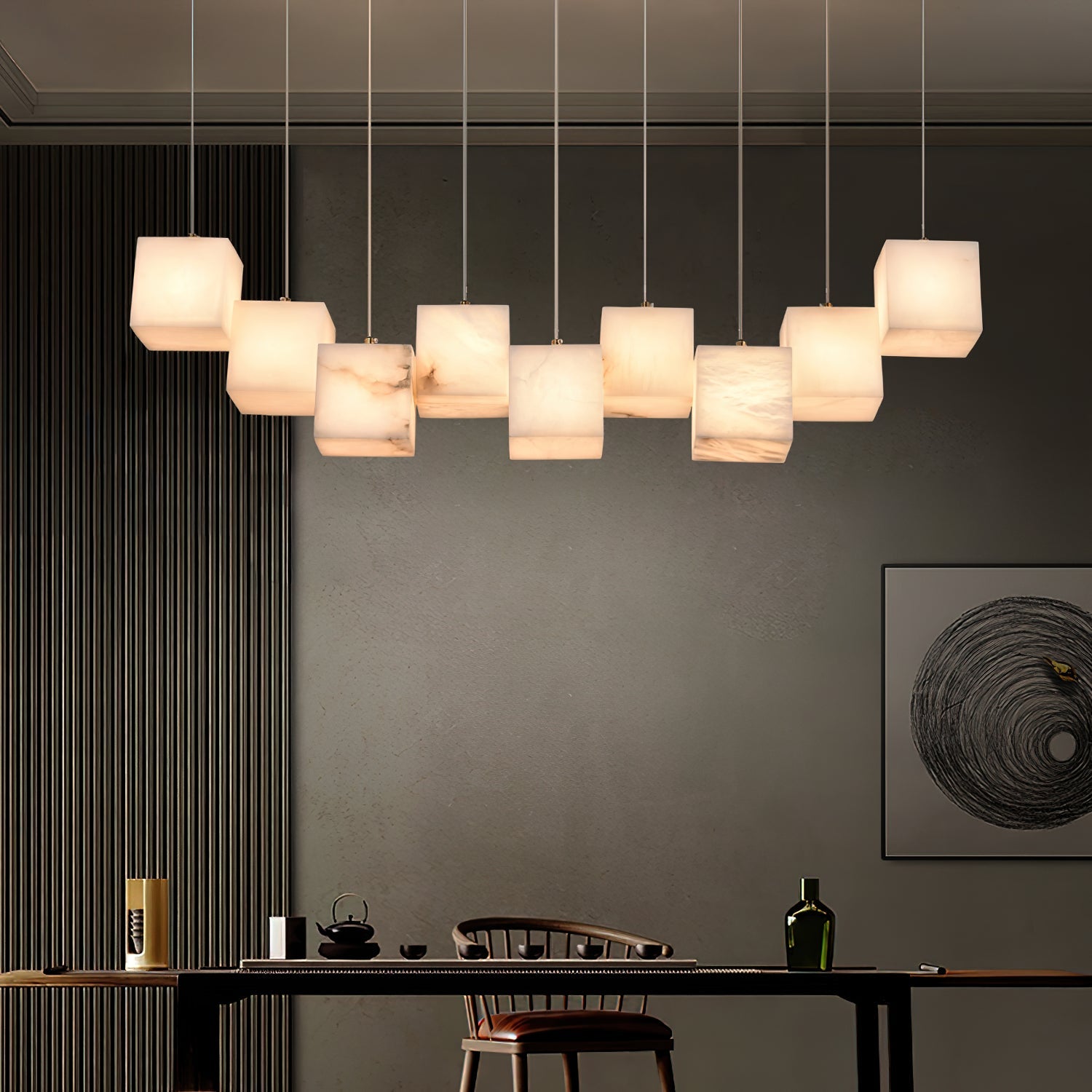 Ember Oak & Co. Alabaster Box Linear Chandelier