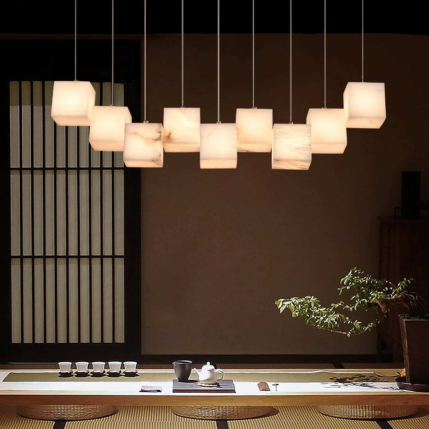 Ember Oak & Co. Alabaster Box Linear Chandelier