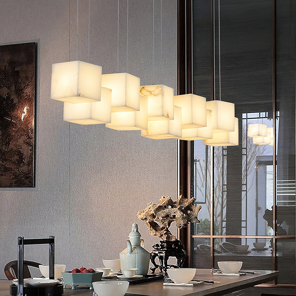 Ember Oak & Co. Alabaster Box Linear Chandelier