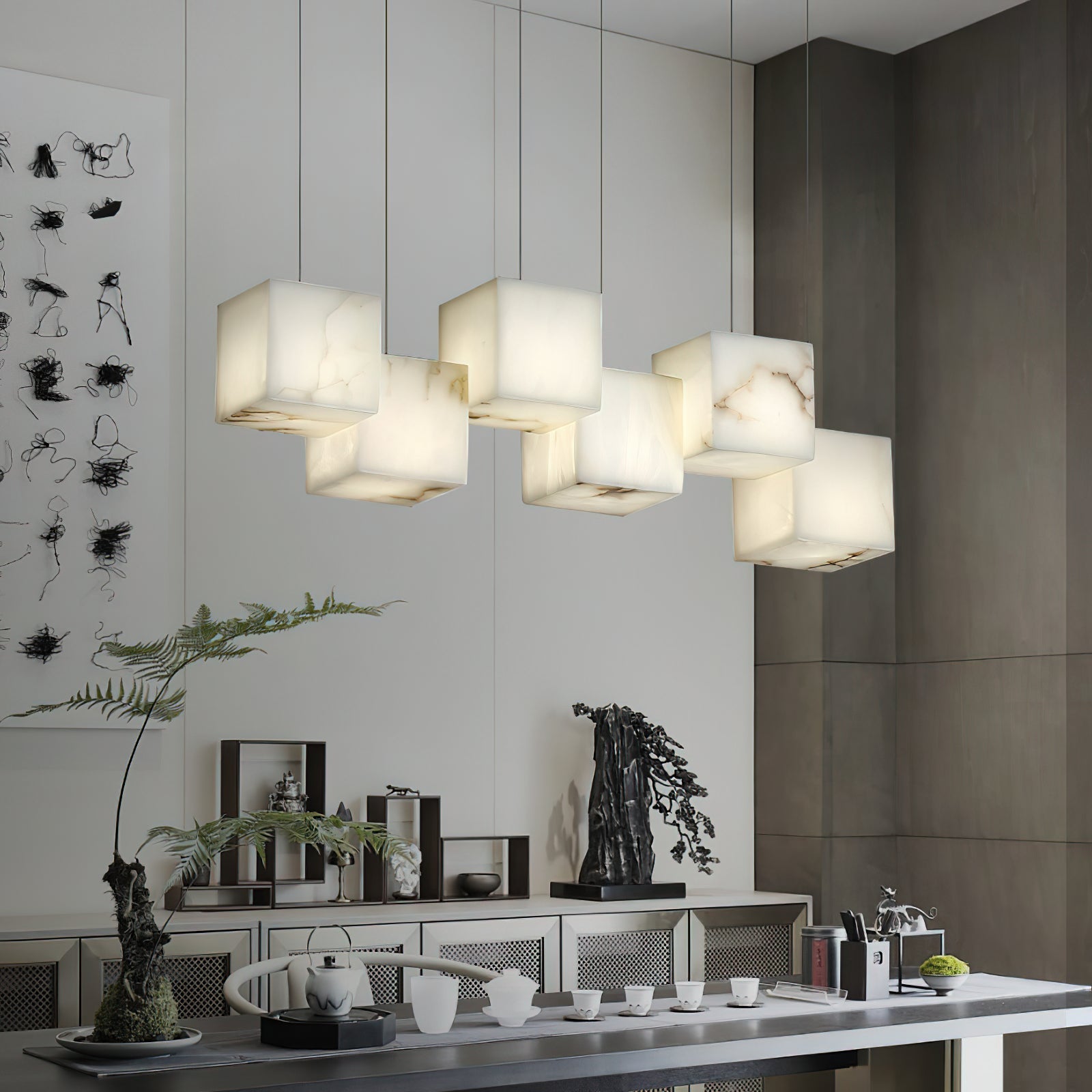 Ember Oak & Co. Alabaster Box Linear Chandelier