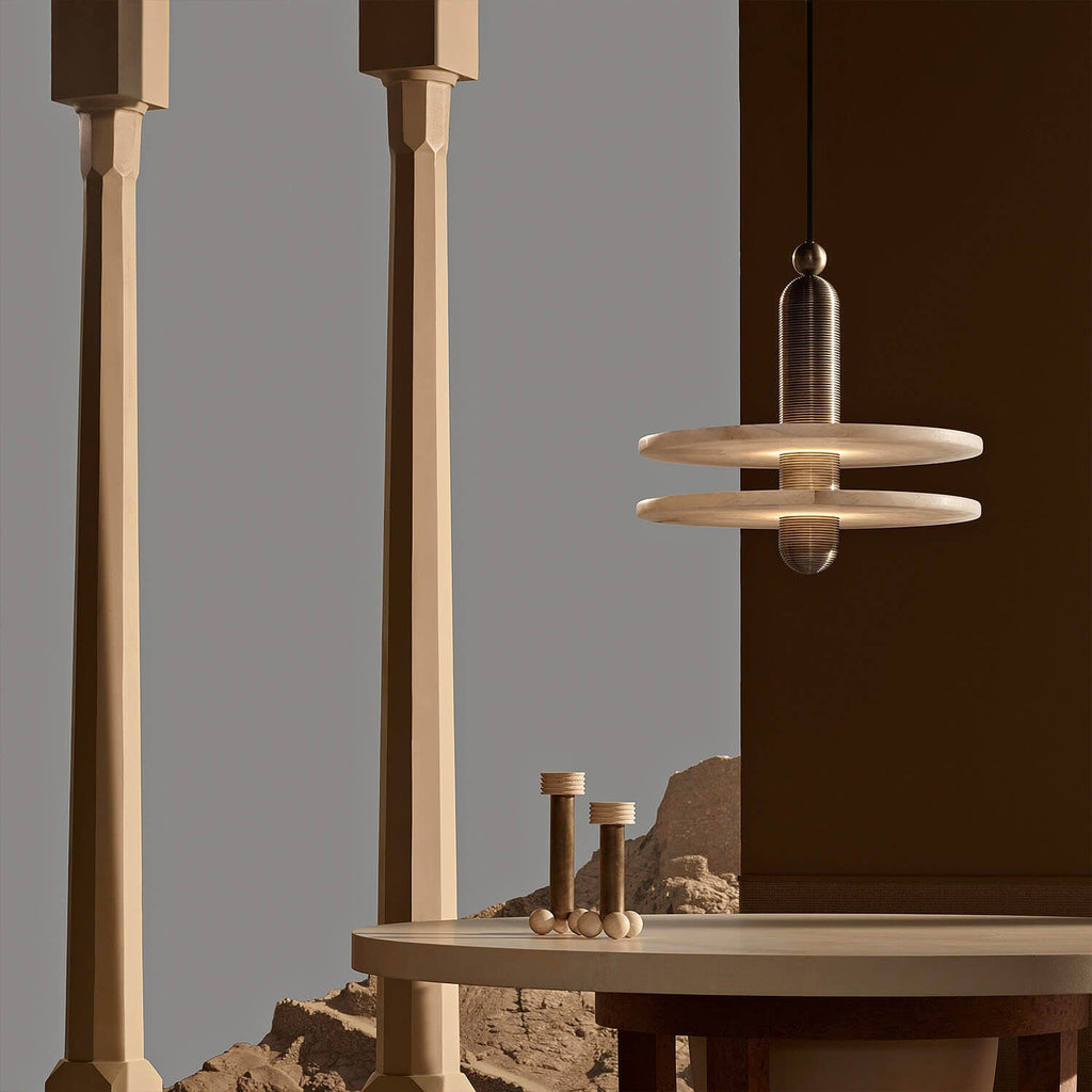 Ember Oak & Co. Alabaster Comet Pendant Lamp — Natural Alabaster Stone