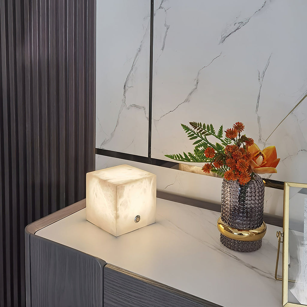 Ember Oak & Co. Alabaster Cubic Table Lamp