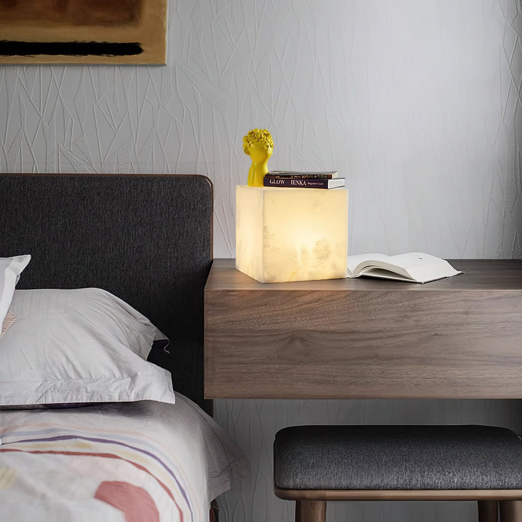 Ember Oak & Co. Alabaster Cubic Table Lamp