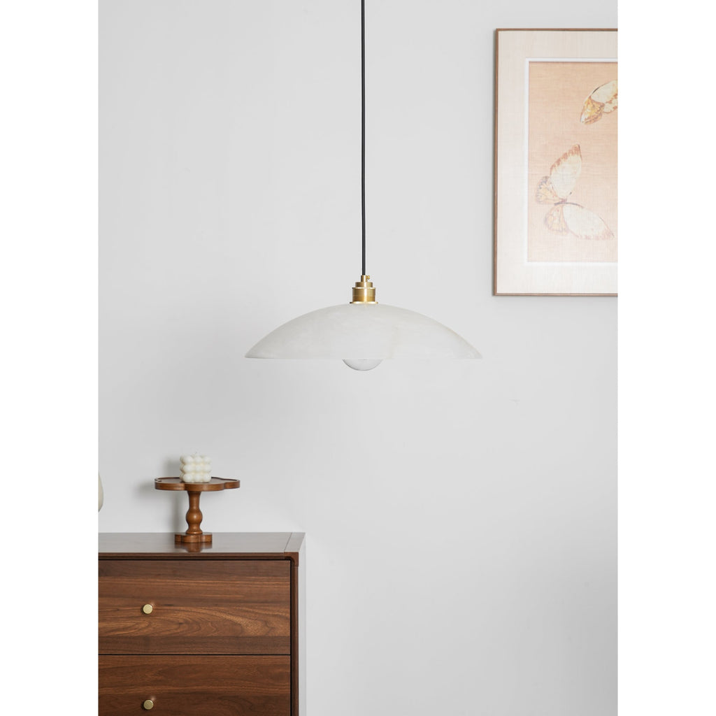 Ember Oak & Co. Alabaster Dome Brass Pendant Light