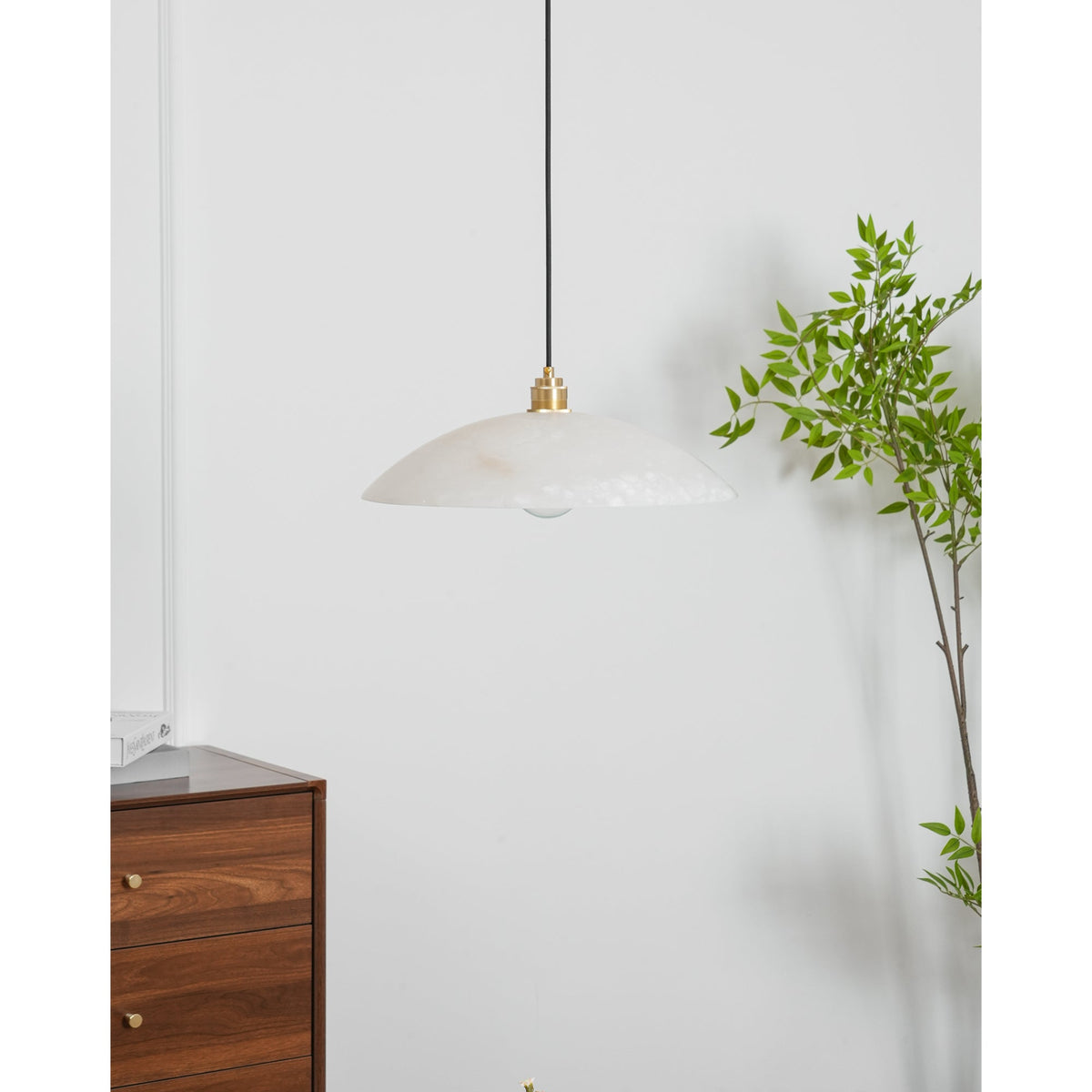 Ember Oak & Co. Alabaster Dome Brass Pendant Light
