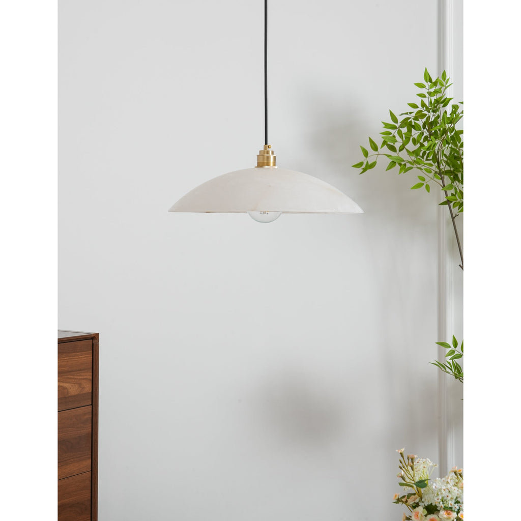 Ember Oak & Co. Alabaster Dome Brass Pendant Light
