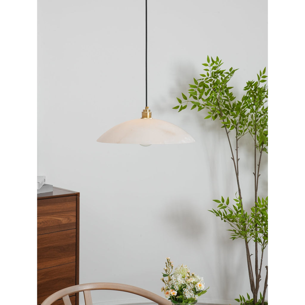 Ember Oak & Co. Alabaster Dome Brass Pendant Light