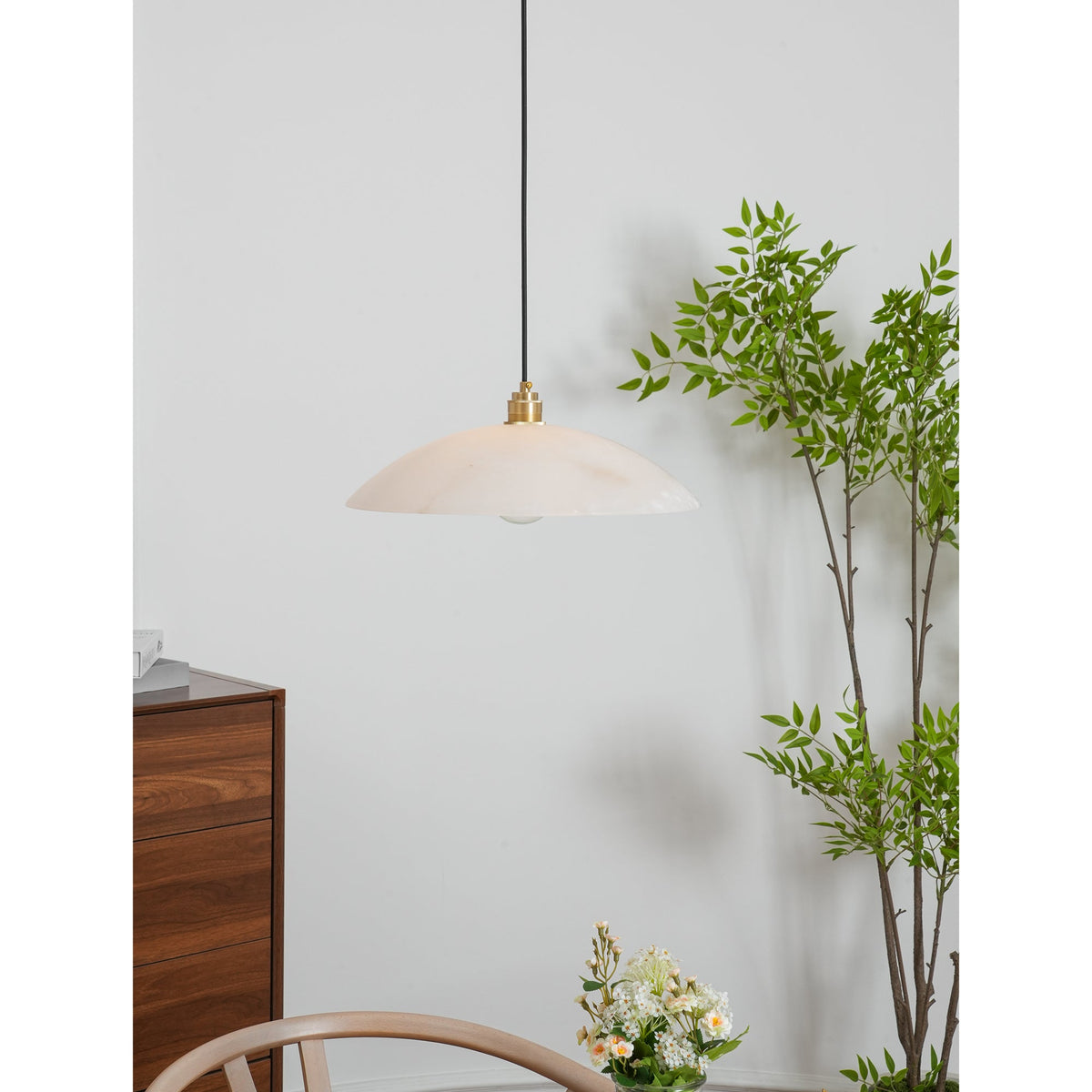 Ember Oak & Co. Alabaster Dome Brass Pendant Light