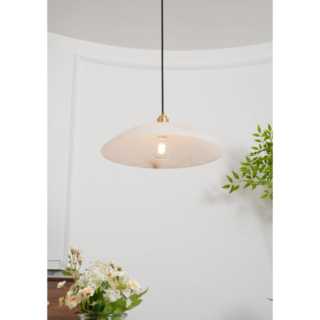 Ember Oak & Co. Alabaster Dome Brass Pendant Light