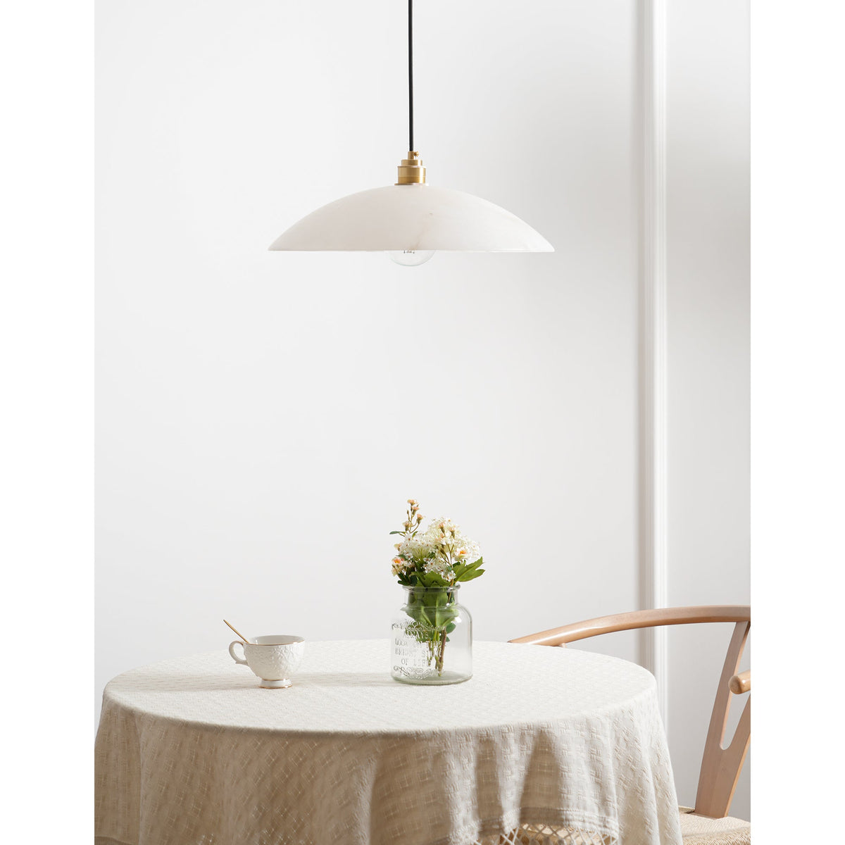 Ember Oak & Co. Alabaster Dome Brass Pendant Light