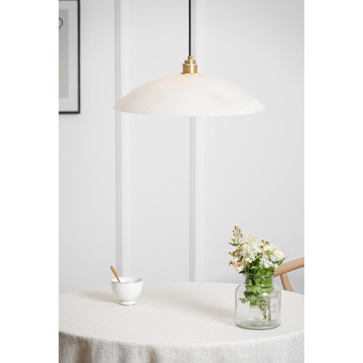 Ember Oak & Co. Alabaster Dome Brass Pendant Light