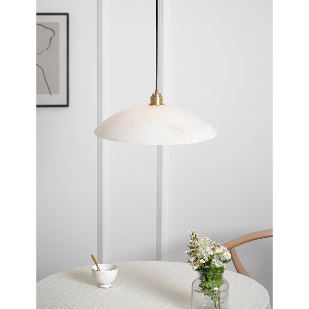 Ember Oak & Co. Alabaster Dome Brass Pendant Light