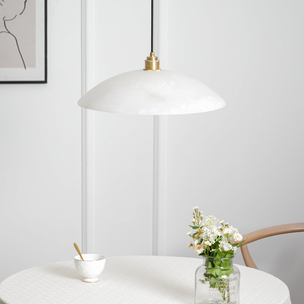 Ember Oak & Co. Alabaster Dome Brass Pendant Light