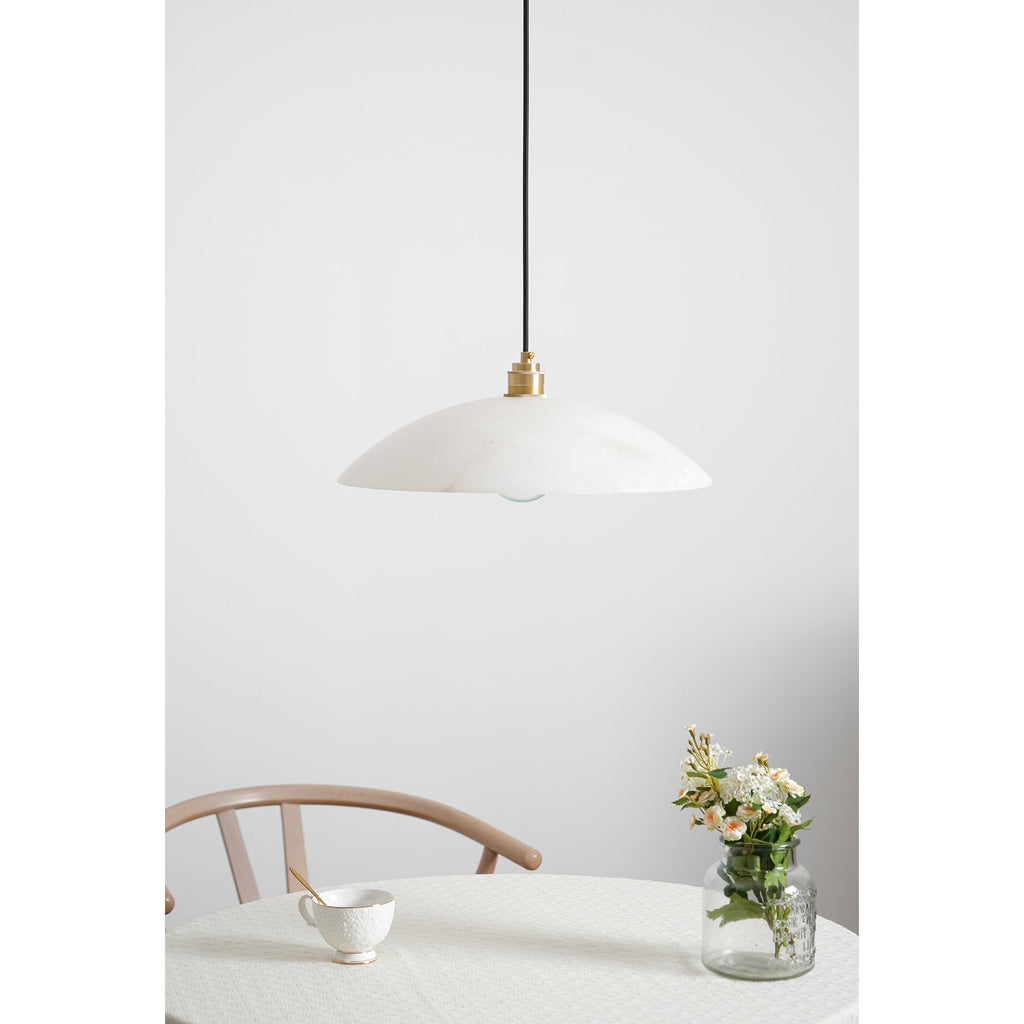 Ember Oak & Co. Alabaster Dome Brass Pendant Light