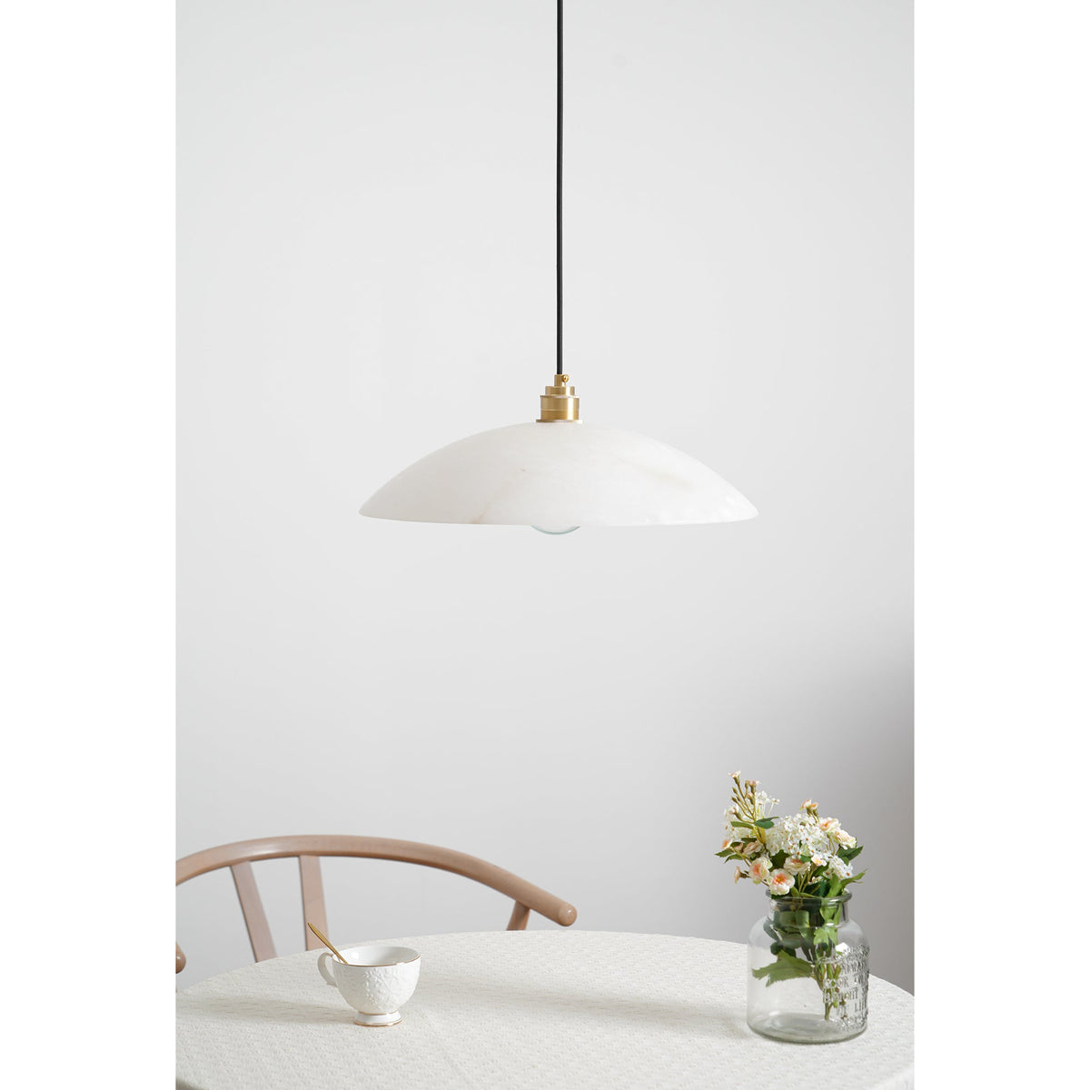 Ember Oak & Co. Alabaster Dome Brass Pendant Light