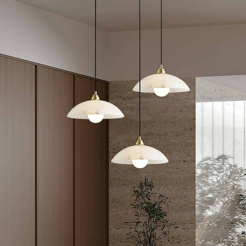Ember Oak & Co. Alabaster Dome Brass Pendant Light