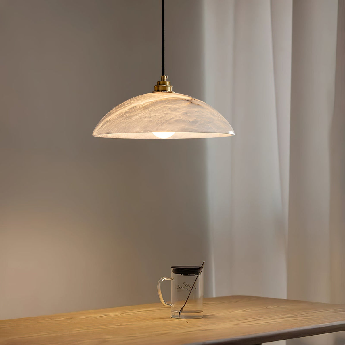 Ember Oak & Co. Alabaster Dome Brass Pendant Light