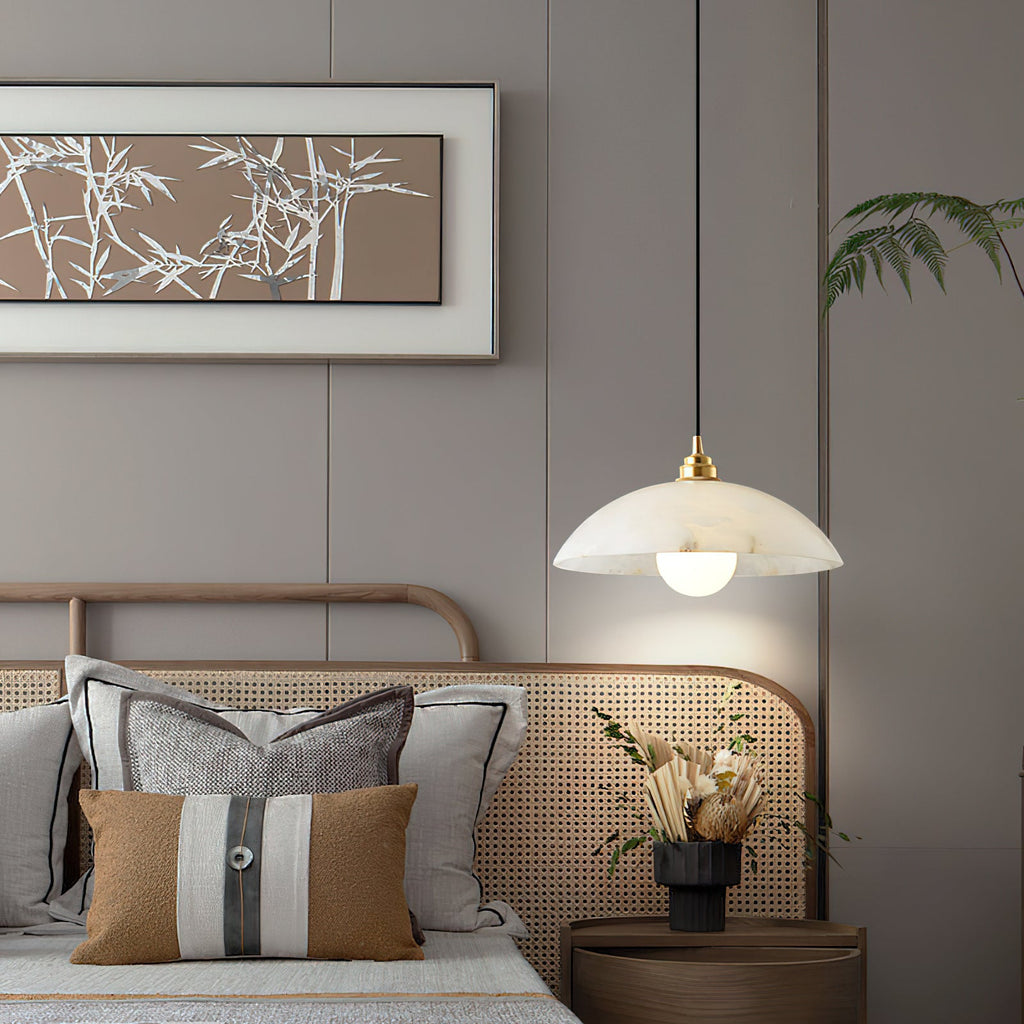 Ember Oak & Co. Alabaster Dome Brass Pendant Light