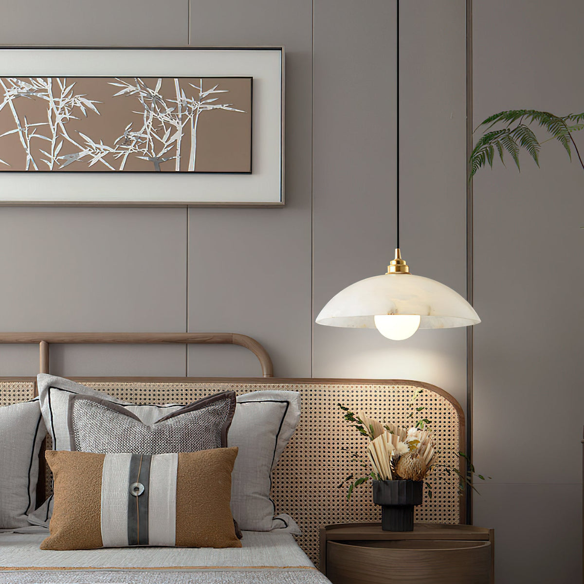 Ember Oak & Co. Alabaster Dome Brass Pendant Light