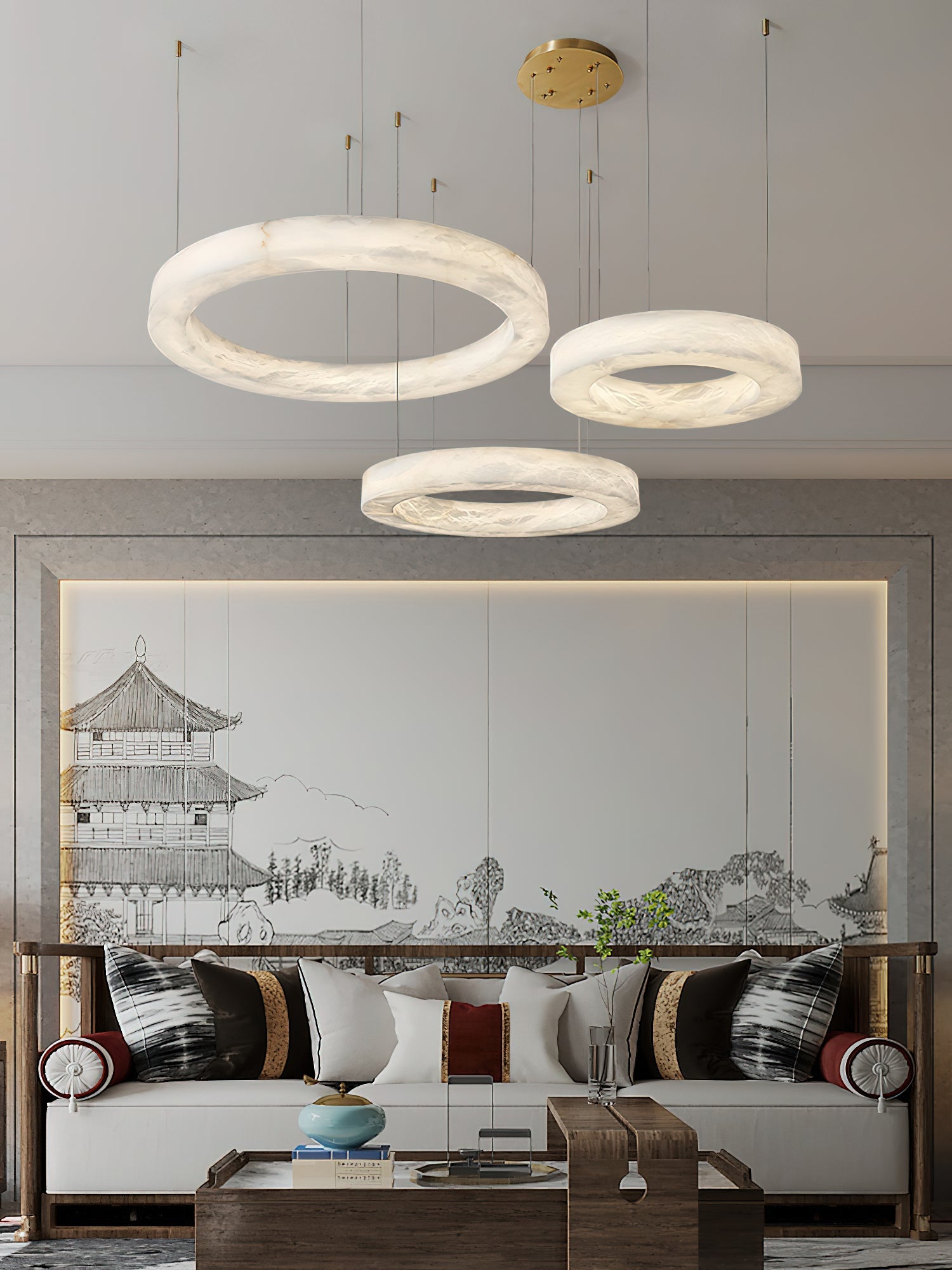 Ember Oak & Co. Alabaster Alabaster Ring Chandelier