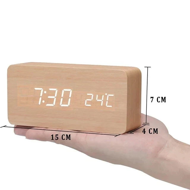 Ember Oak & Co. Wooden LED Smart Alarm Clock with Voice Control