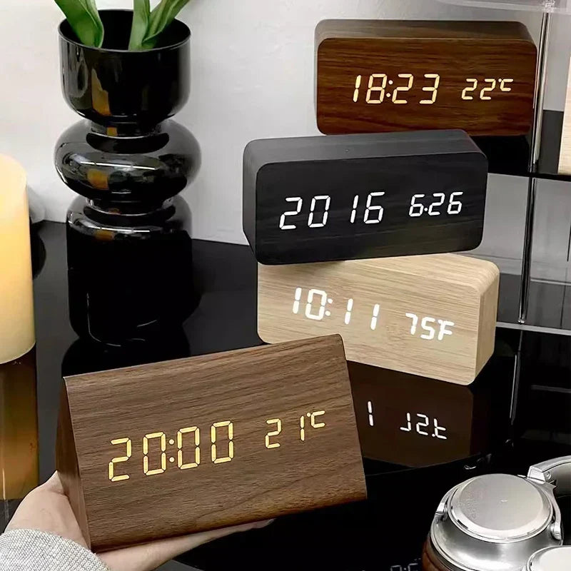 Ember Oak & Co. Wooden LED Smart Alarm Clock with Voice Control