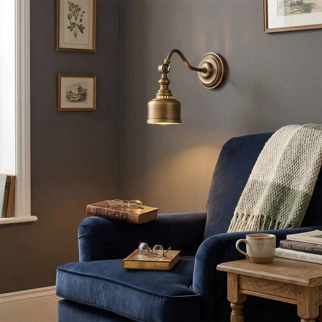 Ember Oak & Co. Addison Gooseneck Wall Lamp — Solid Brass Finish