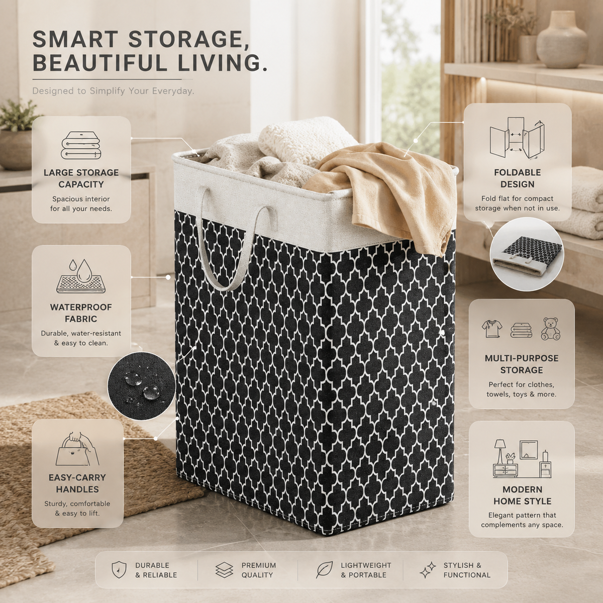 Ember Oak & Co. Lauva 75L Waterproof Foldable Laundry Basket