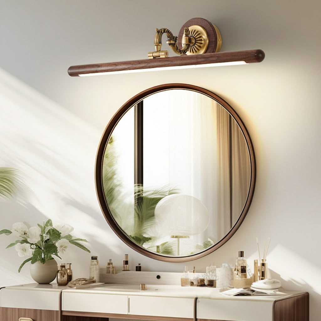 Ember Oak & Co. Adjustable Brass Walnut Picture Wall Lamp